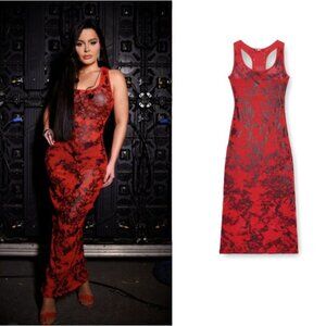 Diesel x Savage Fenty Rihanna Foiled Fishnet Maxi Sleep Slip Dress Red ( L )